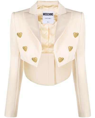 Moschino Heart-embellished Cropped Jacket - Natural