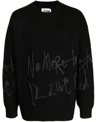 Izzue Slogan-embroidered Ribbed Sweater - Black