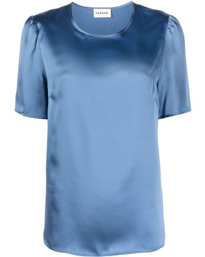 P.A.R.O.S.H. Blusa con cuello redondo y manga farol - Azul