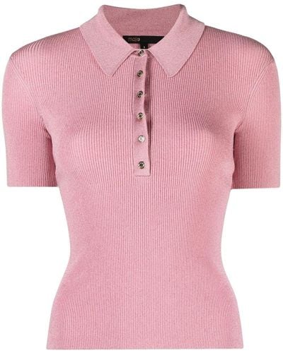 Maje Lurex-knit Polo Top - Pink