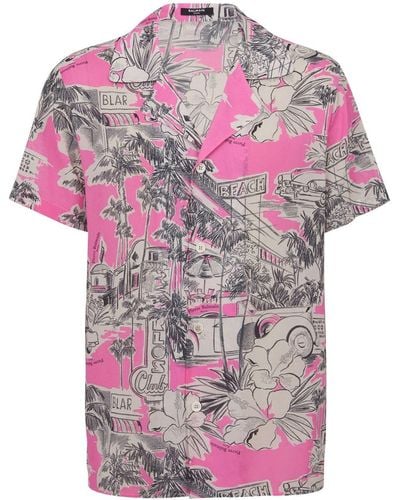 Balmain Seiden-Bowlinghemd mit Miami-Print - Pink