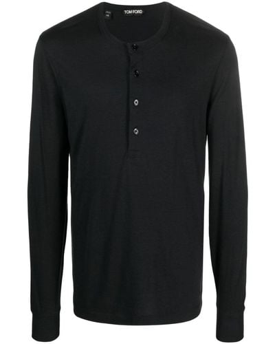 Tom Ford ヘンリーネック ロングtシャツ - ブラック
