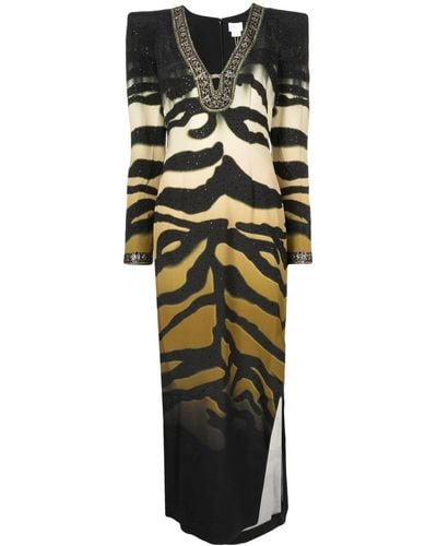 Camilla Padded-shoulder Tiger-print Dress - Black