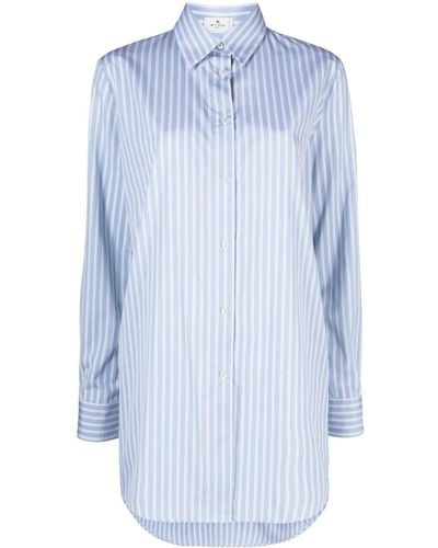 Etro Embroidered-logo Striped Shirt - Blue