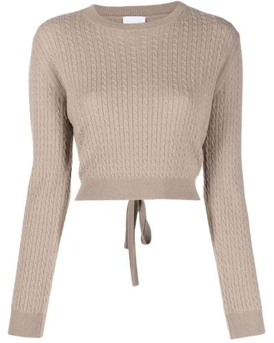 Patou Cable-knit Rear-tie Cropped Jumper - Natural