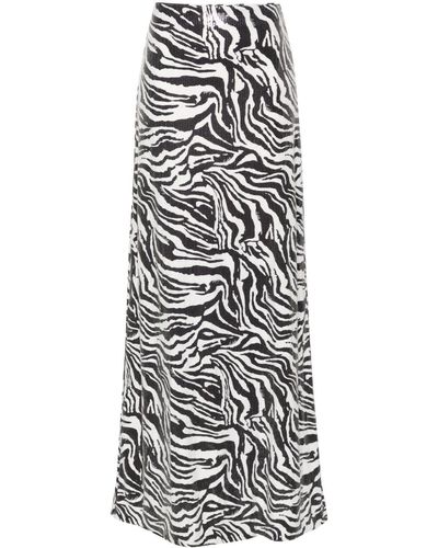 ROTATE BIRGER CHRISTENSEN Zebra-print Sequinned Maxi Skirt - White
