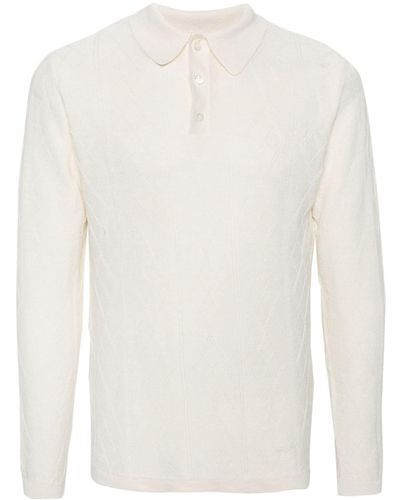Aspesi Argyle-check Linen Polo Shirt - White