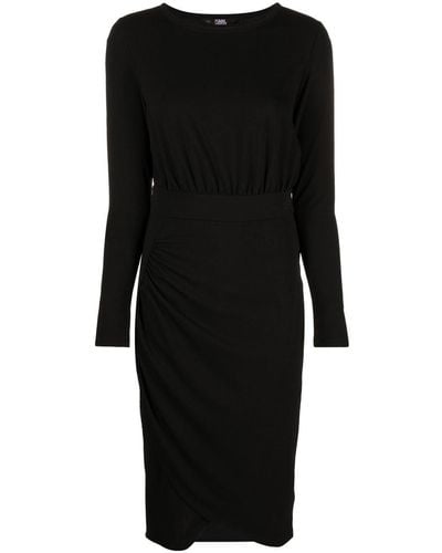 Karl Lagerfeld Logo-embroidered Long-sleeve Jersey Dress - Black