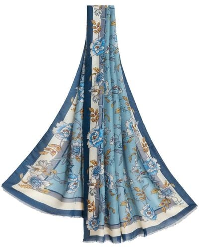Etro Semi-transparenter Schal mit Blumen-Print - Blau