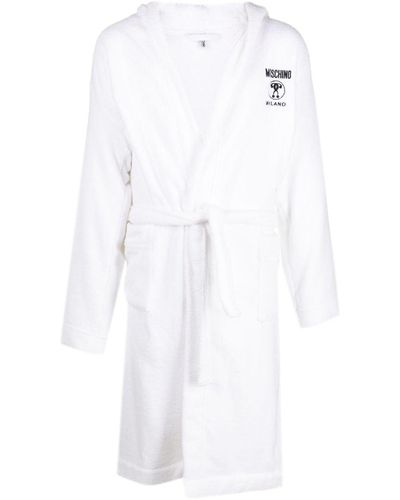 Moschino Logo-embroidered Fleece Robe - White