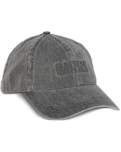 Ganni Jeans-Baseballkappe mit Logo-Stickerei - Grau