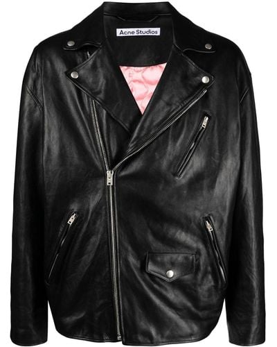Acne Studios Off-centre Zip Leather Biker Jacket - Black