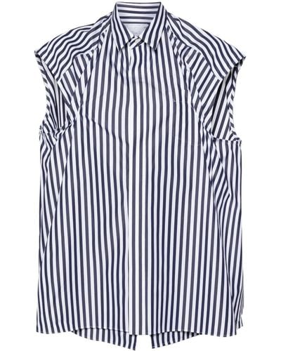 Sacai Striped Poplin Sleeveless Shirt - Blue