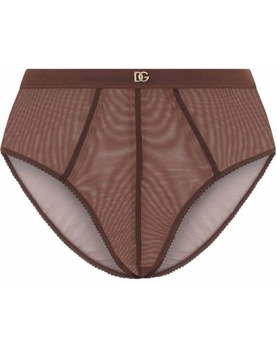 Dolce & Gabbana High-waisted Tulle Briefs With Dg Logo - Brown