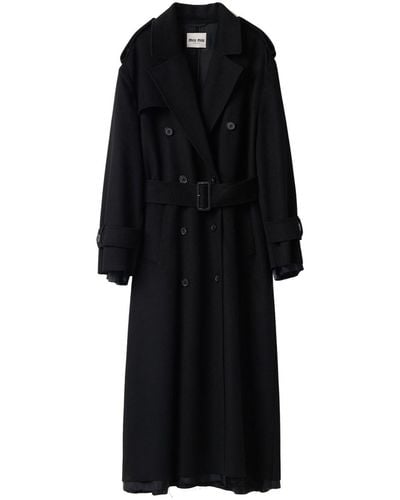 Miu Miu Double-Breasted Velour Coat - Black