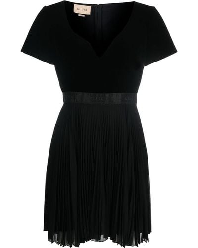 Gucci Logo Pleated Mini Dress - Black