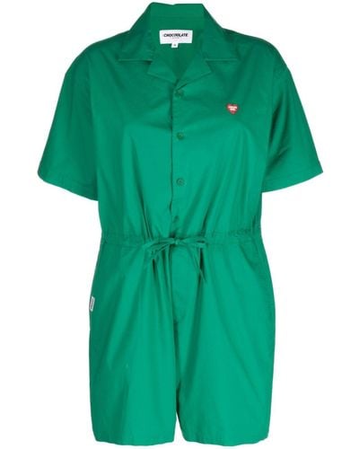 Chocoolate Logo-patch Ruched Buttoned Playsuit - Green