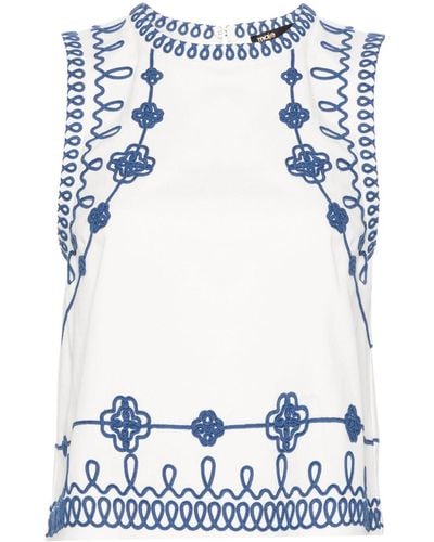 Maje Clover-embroidered Cotton-blend Tank Top - Blue