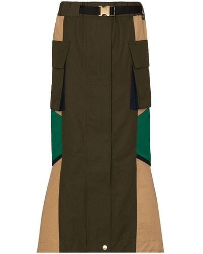 Sacai Paneled Zipped High-waisted Skirt - Green
