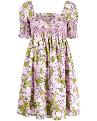 Tory Burch Floral-print Puff-sleeve Minidress - Pink