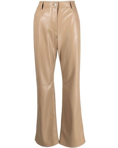 MSGM Faux-leather Straight-leg Trousers - Natural