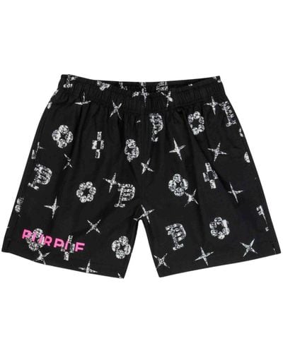 Purple Brand Logo-print Monogram Shorts - Black