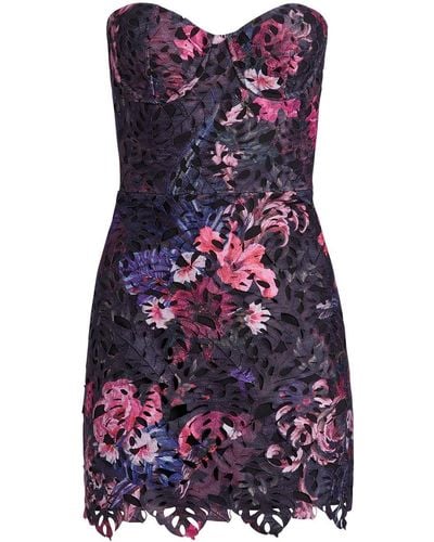 Marchesa Floral-embroidered Mini Dress - Purple