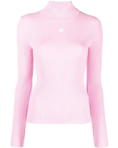 Courreges Gerippter Pullover mit Logo - Pink