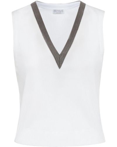 Brunello Cucinelli T-shirt en coton à ornements métalliques - Blanc