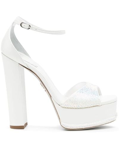 Rene Caovilla 130mm Crystal-embellished Platform Sandals - White