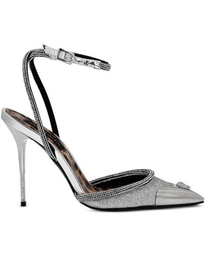 Philipp Plein Glitter Decollete Leather Court Shoes - White