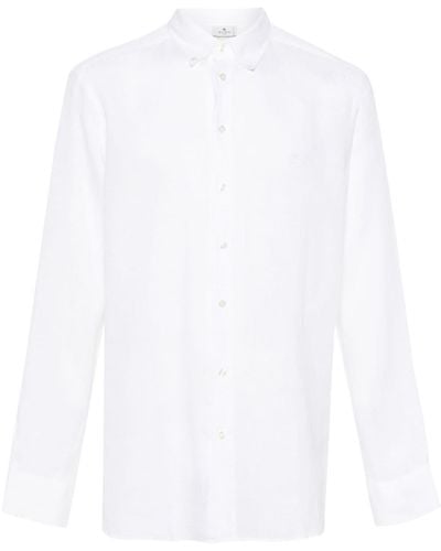 Etro Leinenhemd mit Pegaso-Stickerei - Weiß