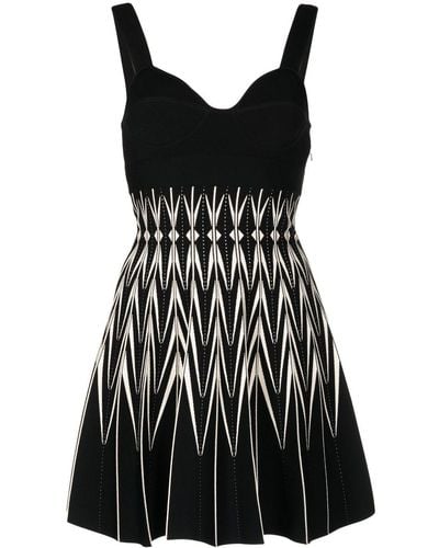 Alexander McQueen Two-tone Zig-zag Print Dress - Black