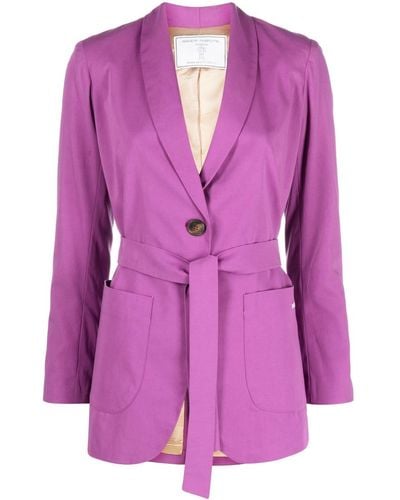 Societe Anonyme Belted Single-breasted Cotton Blazer - Purple