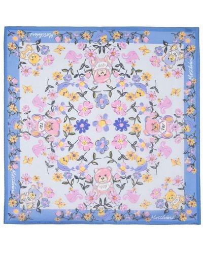 Moschino Foulard en soie à fleurs - Bleu