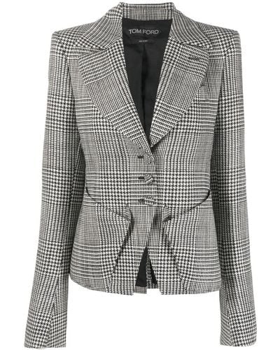Tom Ford Houndstooth-pattern Single-breasted Blazer - Gray