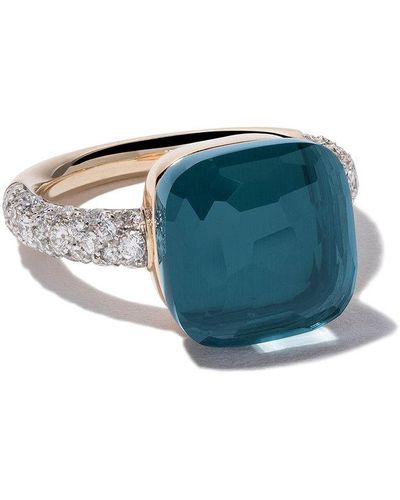 Pomellato 18kt Rose & White Gold Nudo Topaz & Diamond Ring - Blue