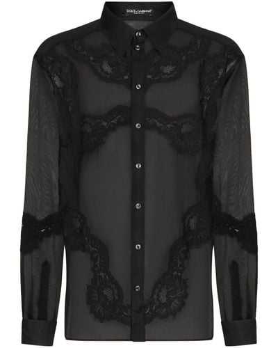 Dolce & Gabbana Lace-embellished Sheer Organza Shirt - Black