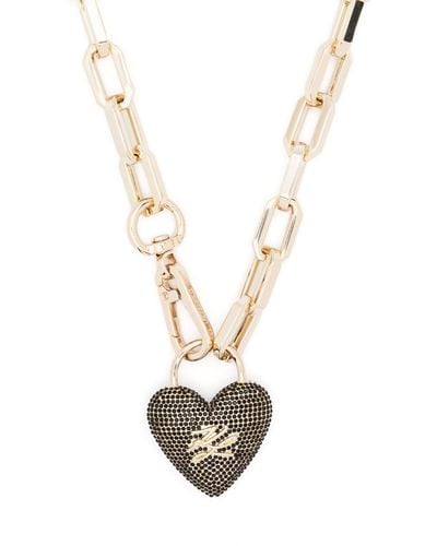 Karl Lagerfeld Logo-embossed Heart Necklace - White