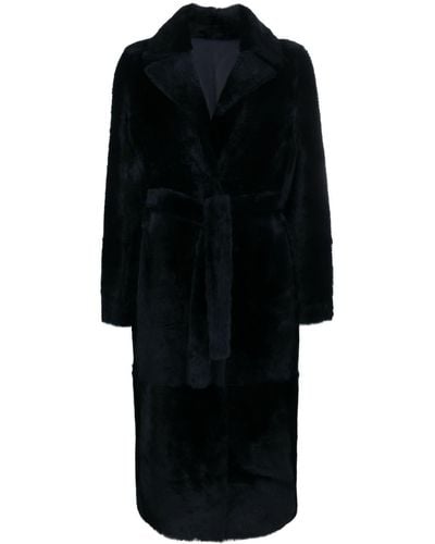 Yves Salomon Notched-lapels Belted Coat - Black