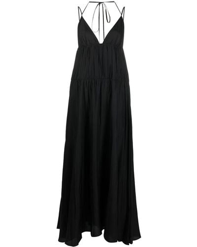JOSEPH Ruched Silk Long Dress - Black