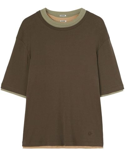 Jil Sander T-shirt en coton à design superposé - Marron