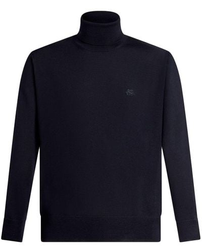 Etro Pegaso-embroidered Wool Sweater - Blue