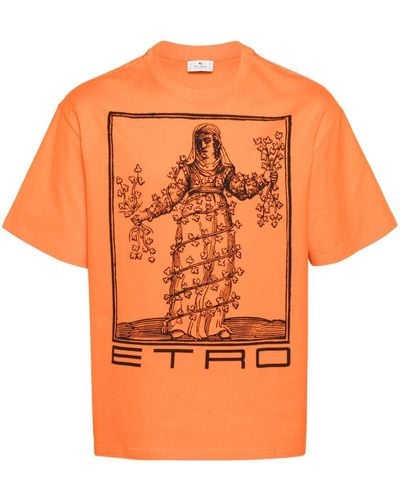 Etro T-shirt en coton à logo imprimé - Orange