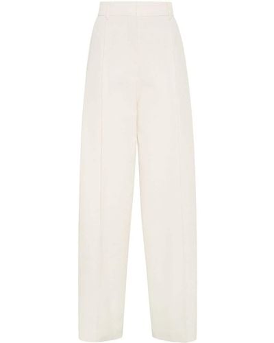 Brunello Cucinelli Wide-leg Twill Tailored Trousers - White