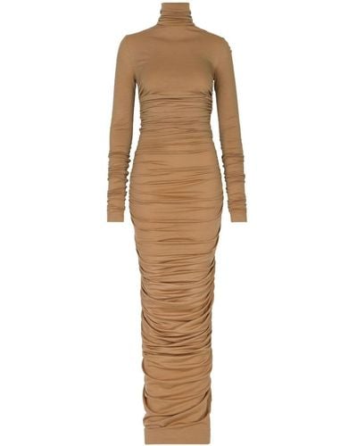 Dolce & Gabbana Ruched Stretch-wool Maxi Dress - Natural