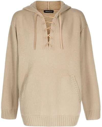 Undercover Lace-up Wool Hoodie - Natural