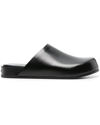 Ferragamo Round-toe Leather Slippers - Black