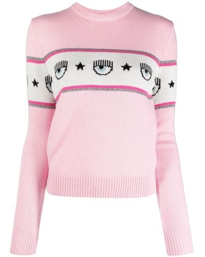 Chiara Ferragni Eyelike-motif Intarsia-knit Sweater - Pink