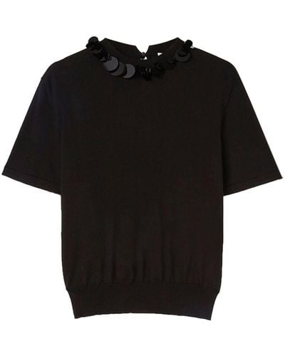Jil Sander Sequin-collar Knitted Cotton T-shirt - Black